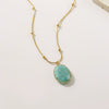 Wholesale Light Luxury Style Oval Natural Stone Pendant Stainless Steel Turquoise Necklace Set With Gems Geometric Design For Women