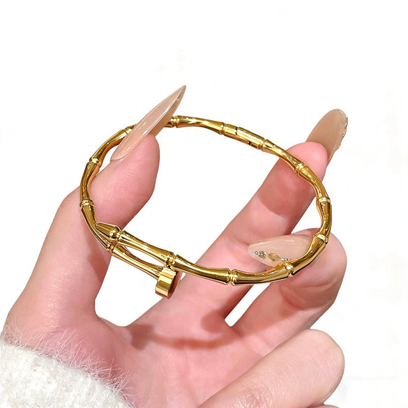 Wholesale Light Luxury Style Polish Titanium Steel Bamboo Buckle Bracelet Jewelry With Non Fading Vacuum Electroplating