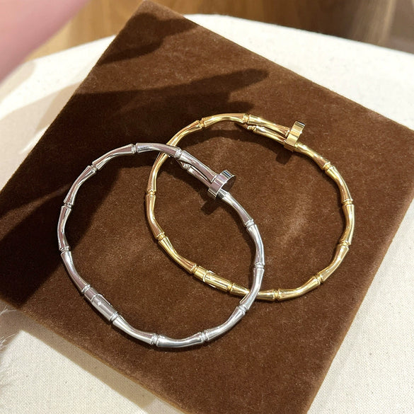 Wholesale Light Luxury Style Polish Titanium Steel Bamboo Buckle Bracelet Jewelry With Non Fading Vacuum Electroplating