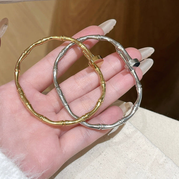 Wholesale Light Luxury Style Polish Titanium Steel Bamboo Buckle Bracelet Jewelry With Non Fading Vacuum Electroplating