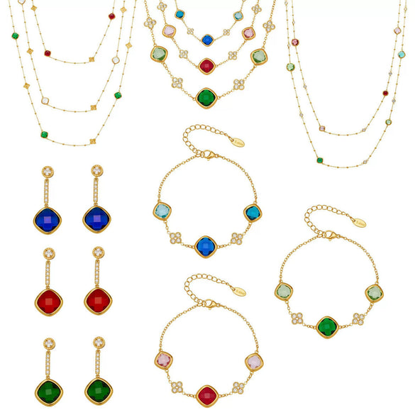Wholesale Light Luxury Style Stainless Steel And Zircon Electroplated Jewelry Set With Four Leaf Flower Inlaid Design For Women Including Bracelet Necklace And Earrings