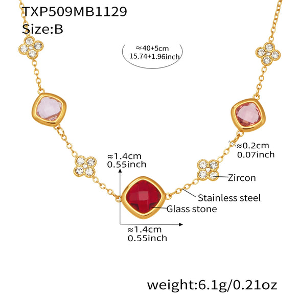 Wholesale Light Luxury Style Stainless Steel And Zircon Electroplated Jewelry Set With Four Leaf Flower Inlaid Design For Women Including Bracelet Necklace And Earrings