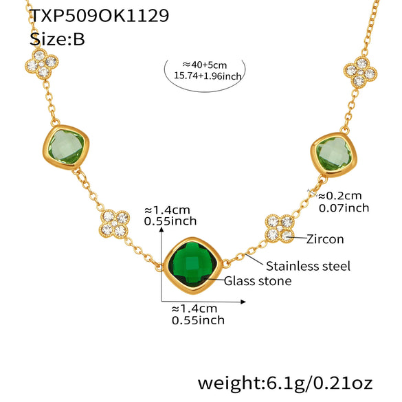 Wholesale Light Luxury Style Stainless Steel And Zircon Electroplated Jewelry Set With Four Leaf Flower Inlaid Design For Women Including Bracelet Necklace And Earrings