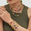 Wholesale Light Luxury Style Stainless Steel And Zircon Electroplated Pig Nose Edge Glass Stone Bracelet And Necklace Set For Women