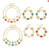Wholesale Light Luxury Style Stainless Steel And Zircon Electroplated Pig Nose Edge Glass Stone Bracelet And Necklace Set For Women