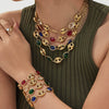Wholesale Light Luxury Style Stainless Steel And Zircon Electroplated Pig Nose Edge Glass Stone Bracelet And Necklace Set For Women