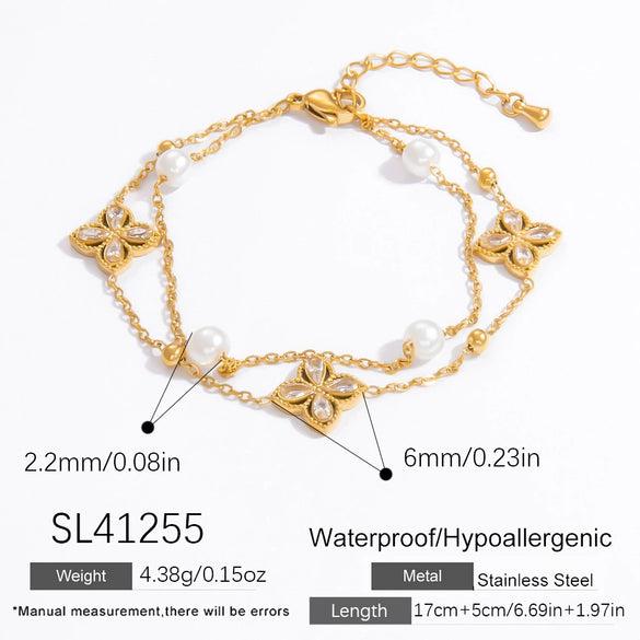 Wholesale Light Luxury Style Stainless Steel Bracelet With Geometric Leaf And Drop Shape Patterns 18K Gold Plated Electroplated