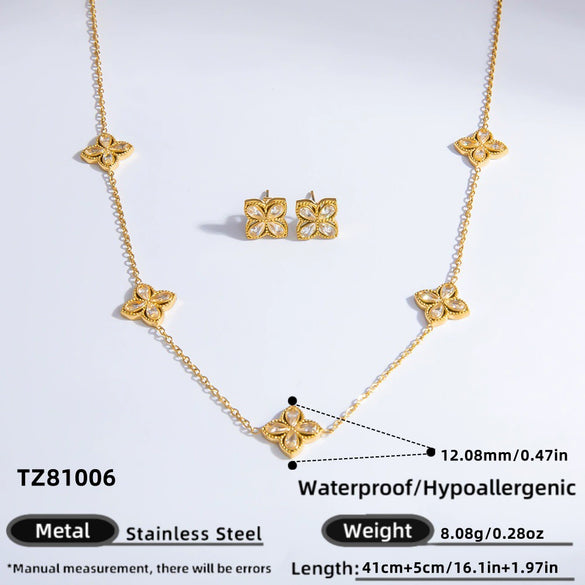 Wholesale Light Luxury Style Stainless Steel Bracelet With Geometric Leaf And Drop Shape Patterns 18K Gold Plated Electroplated