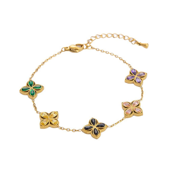 Wholesale Light Luxury Style Stainless Steel Bracelet With Geometric Leaf And Drop Shape Patterns 18K Gold Plated Electroplated