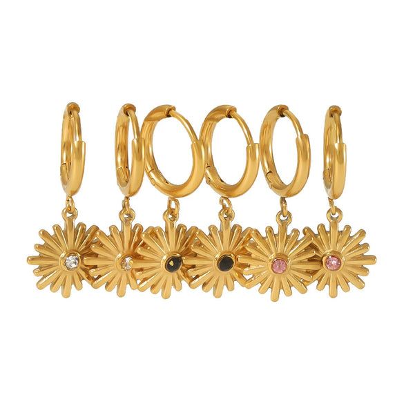 Wholesale Light Luxury Style Stainless Steel Earrings Inlaid With Zircon And Flower Pattern Electroplating Process