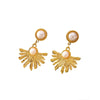 Wholesale Light Luxury Style Stainless Steel Electroplated Flower Pearl Fanshaped Earrings For Women