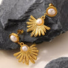 Wholesale Light Luxury Style Stainless Steel Electroplated Flower Pearl Fanshaped Earrings For Women