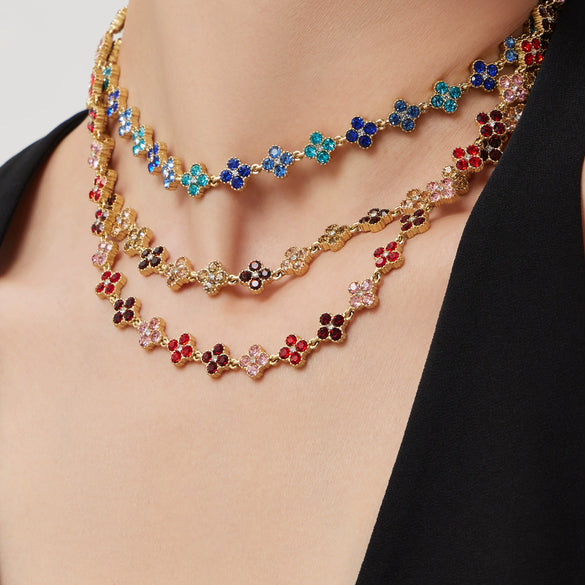 Wholesale Light Luxury Style Stainless Steel Electroplated Fourleaf Flower Jewelry Set For Women Including Necklace Bracelet Ring And Earrings