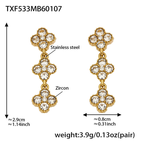 Wholesale Light Luxury Style Stainless Steel Electroplated Fourleaf Flower Jewelry Set For Women Including Necklace Bracelet Ring And Earrings
