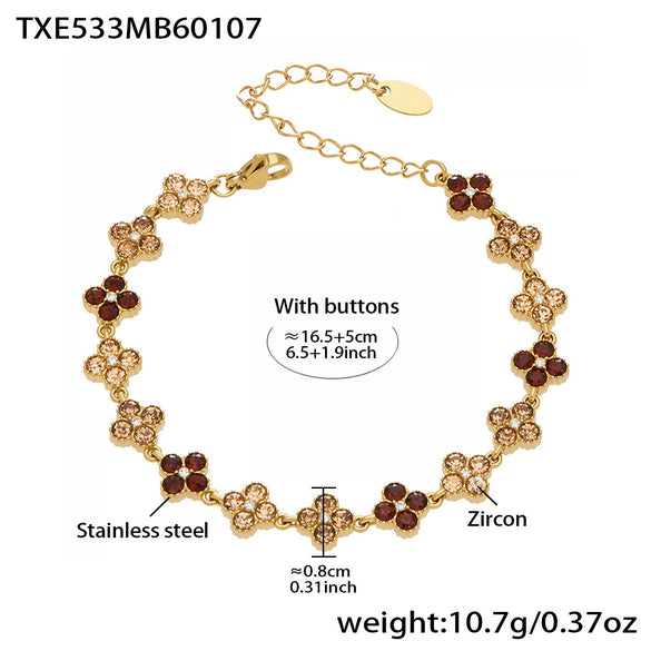 Wholesale Light Luxury Style Stainless Steel Electroplated Fourleaf Flower Jewelry Set For Women Including Necklace Bracelet Ring And Earrings