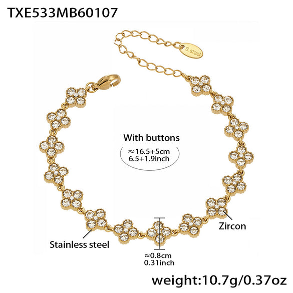 Wholesale Light Luxury Style Stainless Steel Electroplated Fourleaf Flower Jewelry Set For Women Including Necklace Bracelet Ring And Earrings