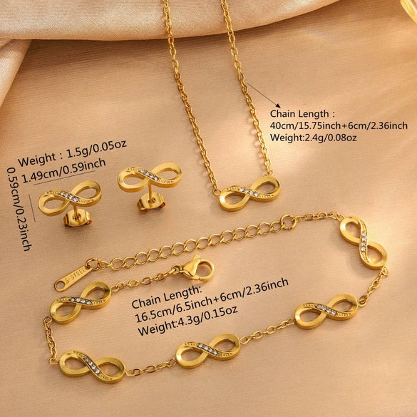 Wholesale Light Luxury Style Stainless Steel Electroplated Infinity Symbol Cross Crown Roman Numerals Jewelry Set For Women