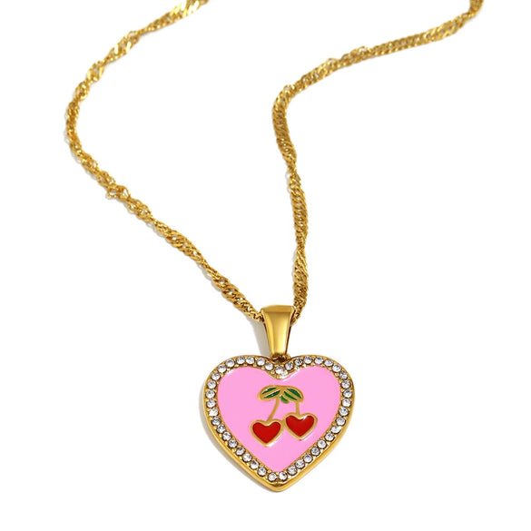 Wholesale Light Luxury Style Stainless Steel Electroplated 18K Gold Heart Shape Pendant Necklace For Women