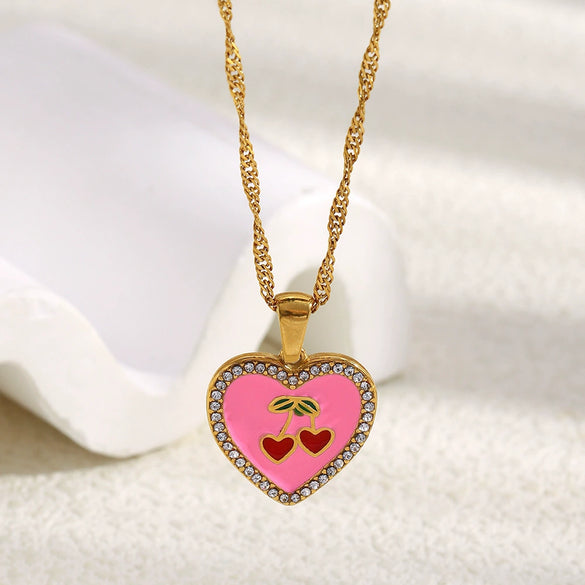 Wholesale Light Luxury Style Stainless Steel Electroplated 18K Gold Heart Shape Pendant Necklace For Women