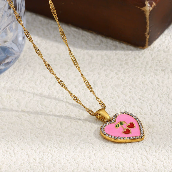 Wholesale Light Luxury Style Stainless Steel Electroplated 18K Gold Heart Shape Pendant Necklace For Women