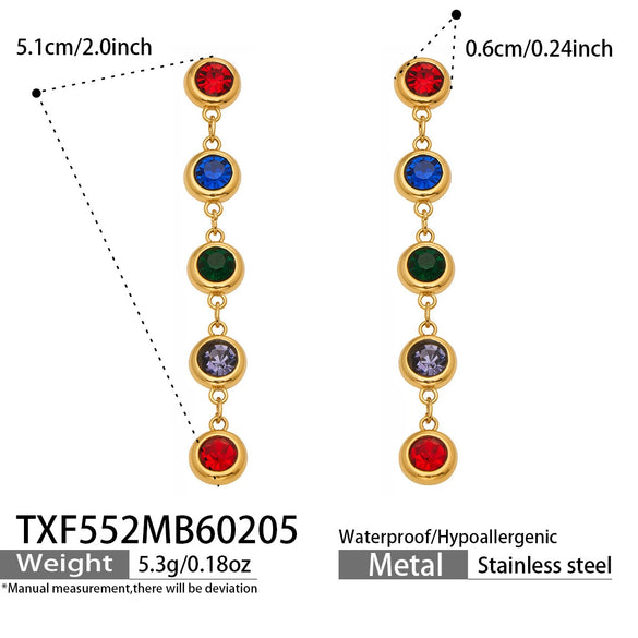 Wholesale Light Luxury Style Stainless Steel Electroplated Round Zirconium Spliced Bracelet Necklace And Tassel Earring Set For Women