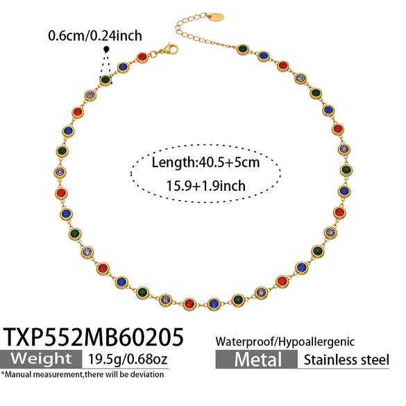 Wholesale Light Luxury Style Stainless Steel Electroplated Round Zirconium Spliced Bracelet Necklace And Tassel Earring Set For Women