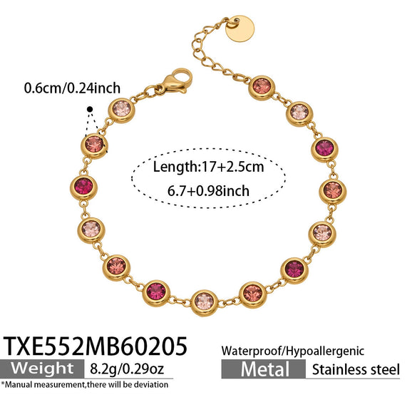 Wholesale Light Luxury Style Stainless Steel Electroplated Round Zirconium Spliced Bracelet Necklace And Tassel Earring Set For Women