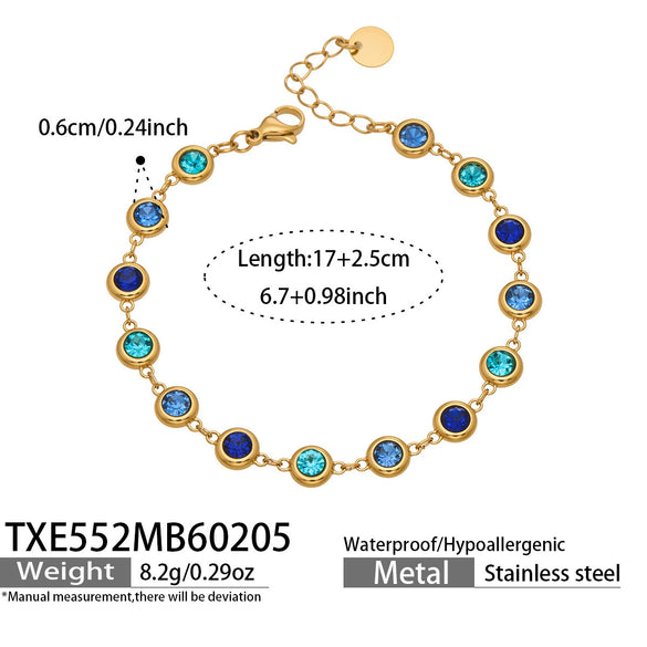 Wholesale Light Luxury Style Stainless Steel Electroplated Round Zirconium Spliced Bracelet Necklace And Tassel Earring Set For Women