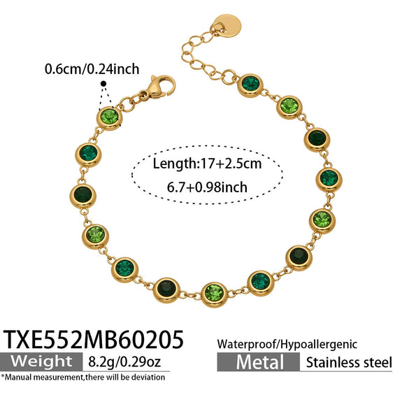 Wholesale Light Luxury Style Stainless Steel Electroplated Round Zirconium Spliced Bracelet Necklace And Tassel Earring Set For Women