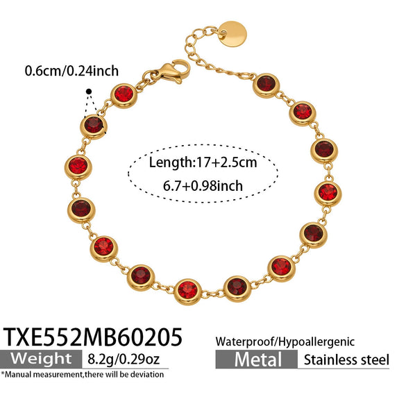 Wholesale Light Luxury Style Stainless Steel Electroplated Round Zirconium Spliced Bracelet Necklace And Tassel Earring Set For Women