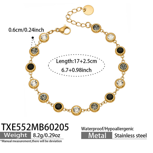 Wholesale Light Luxury Style Stainless Steel Electroplated Round Zirconium Spliced Bracelet Necklace And Tassel Earring Set For Women