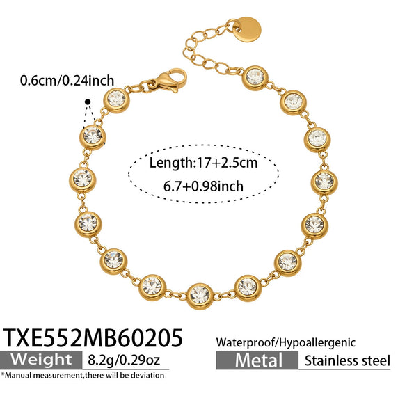 Wholesale Light Luxury Style Stainless Steel Electroplated Round Zirconium Spliced Bracelet Necklace And Tassel Earring Set For Women