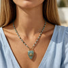 Wholesale Light Luxury Style Stainless Steel Heart Shape Pendant With Natural Stone Eyes Women's Handmade Beaded Chain Necklace