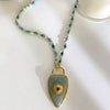 Wholesale Light Luxury Style Stainless Steel Heart Shape Pendant With Natural Stone Eyes Women's Handmade Beaded Chain Necklace