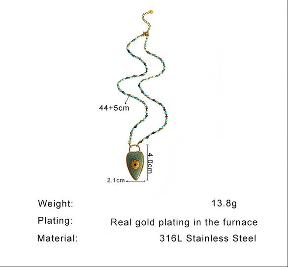 Wholesale Light Luxury Style Stainless Steel Heart Shape Pendant With Natural Stone Eyes Women's Handmade Beaded Chain Necklace