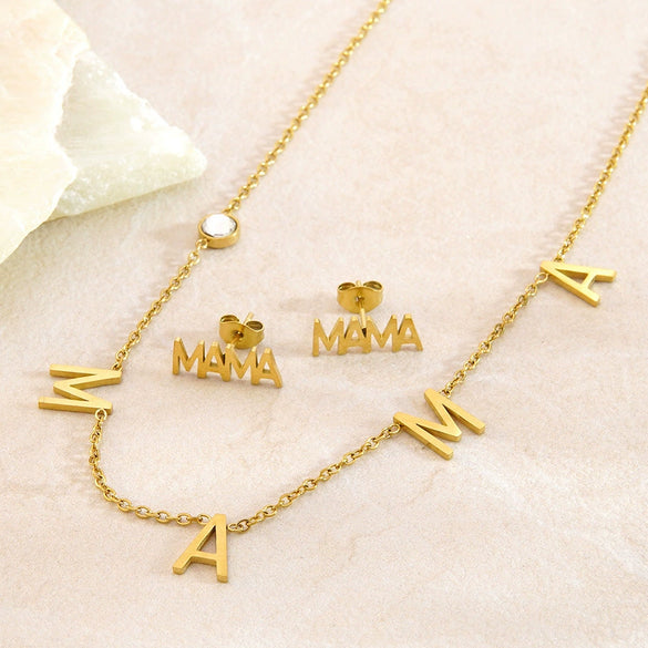 Wholesale Light Luxury Style Stainless Steel Letter And Number Necklace And Geometric Earrings Set With Oshaped Chain Electroplated