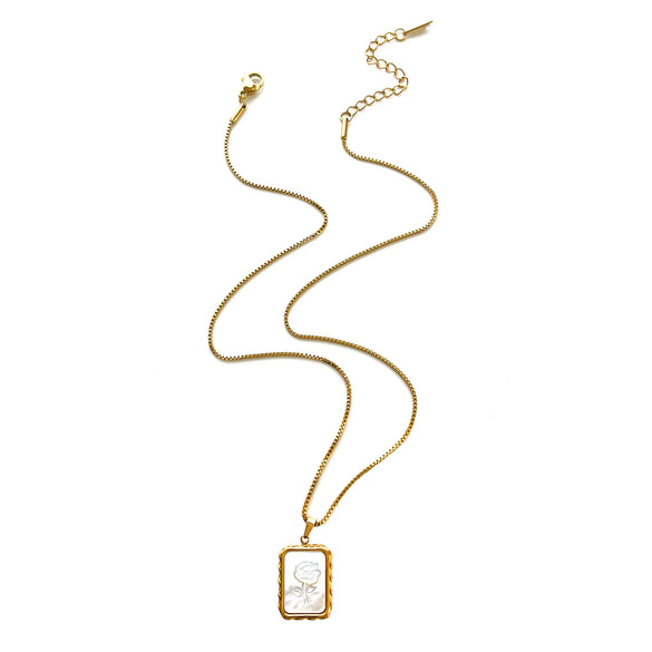 Wholesale Light Luxury Style Stainless Steel Pendant Necklace With White Shell Inlay Embossed Polar Star Flower And Heart Pattern For Women