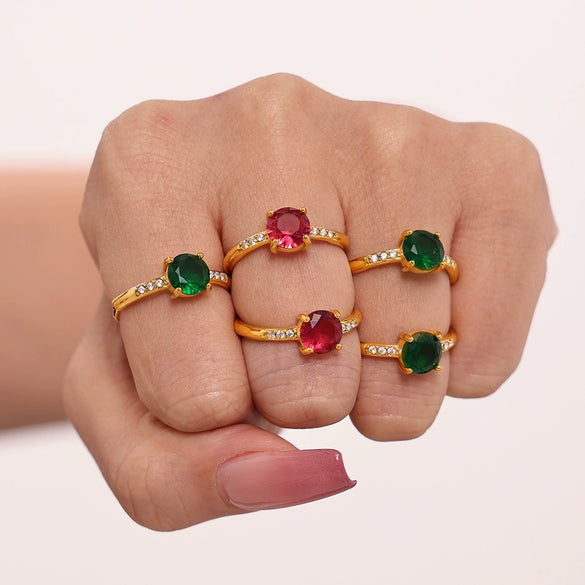 Wholesale Light Luxury Style Stainless Steel Zircon Claw Side Opening Adjustment Ring With Pvd Plated Real Gold And Geometric Design