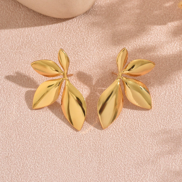 Wholesale Light Luxury Style Stamped Stainless Steel Leaf Earrings For Women