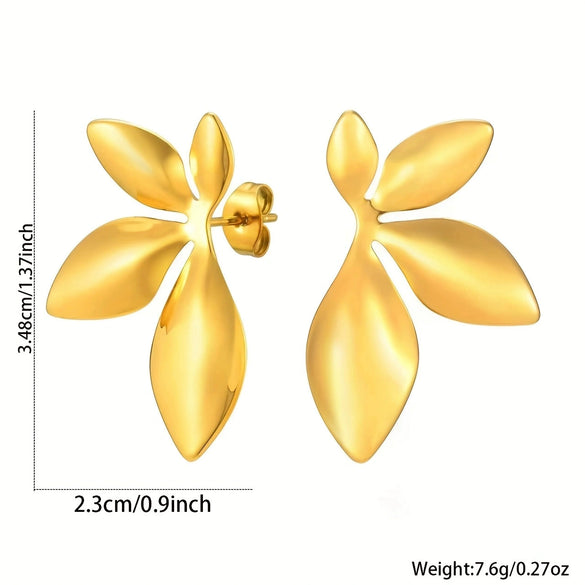 Wholesale Light Luxury Style Stamped Stainless Steel Leaf Earrings For Women