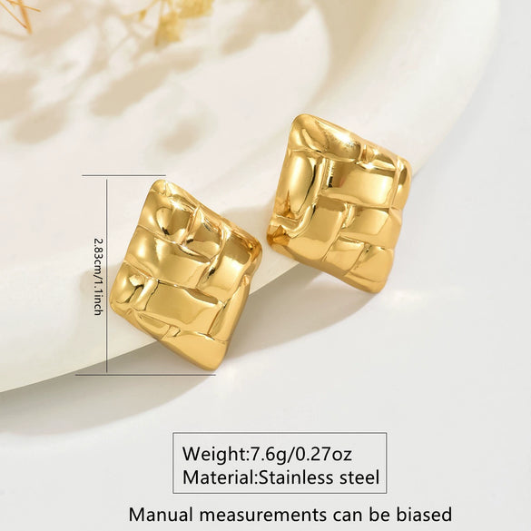 Wholesale Light Luxury Style Stamping Geometric Square Texture Stainless Steel Earrings For Women