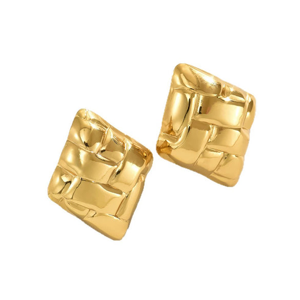 Wholesale Light Luxury Style Stamping Geometric Square Texture Stainless Steel Earrings For Women