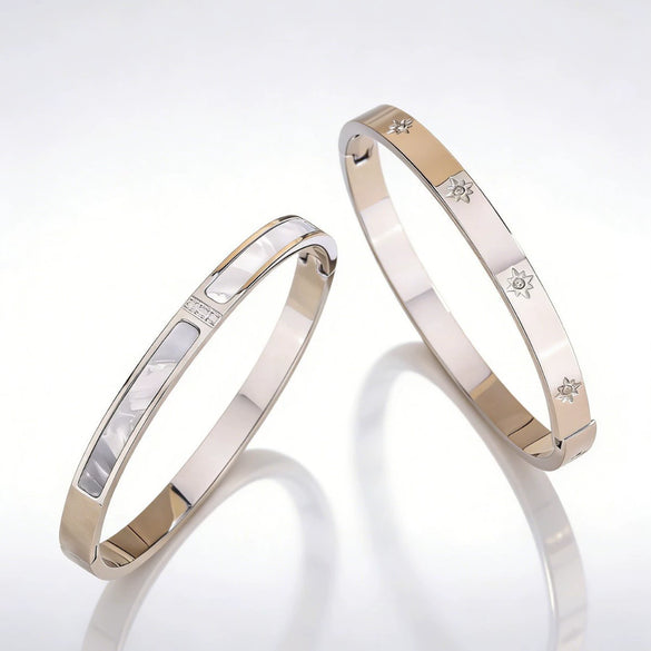 Wholesale Light Luxury Style Starburst Zircon Stainless Steel And Titanium Steel Bracelet With Polish Finish