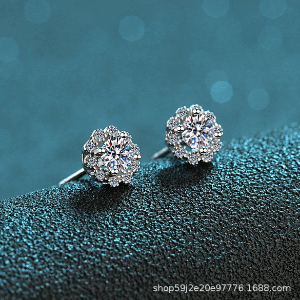 Wholesale Light Luxury Style 925 Sterling Silver Flower Pattern Electroplated Women's Fourclaw Round Earrings
