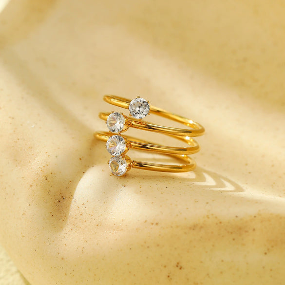 Wholesale Light Luxury Style Threelayer Open Ring Stainless Steel Inlaid With Zircon Electroplated