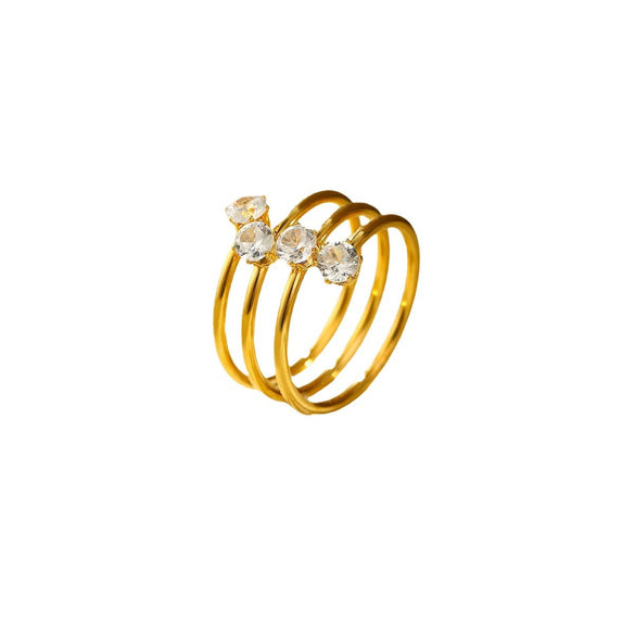 Wholesale Light Luxury Style Threelayer Open Ring Stainless Steel Inlaid With Zircon Electroplated