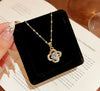 Wholesale Light Luxury Style Titanium Steel Necklace With Flower Shape And Zircon Inlay For Women