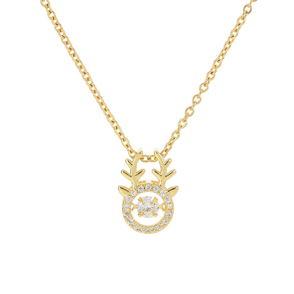 Wholesale Light Luxury Style Women's Titanium Steel Oshaped Chain Necklace With Antler Design And Copper Inlaid Zircon Pendant Featuring Enhance Color Retention