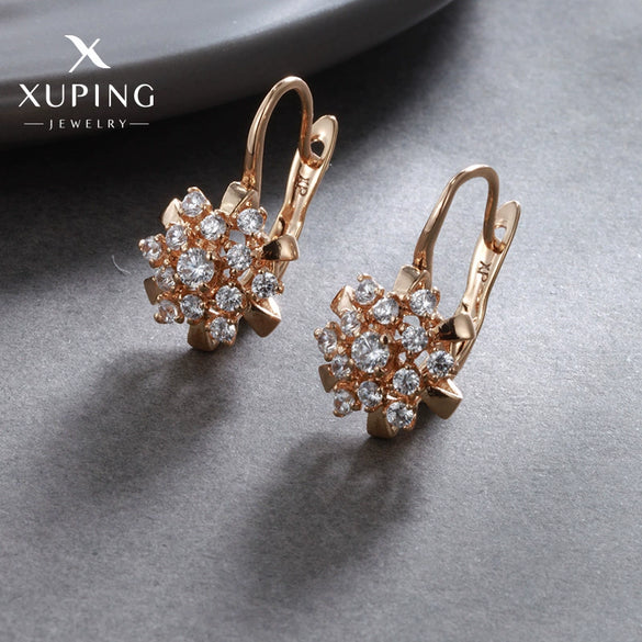 Wholesale Light Luxury Style Zircon Flower Earrings For Women With Electroplating