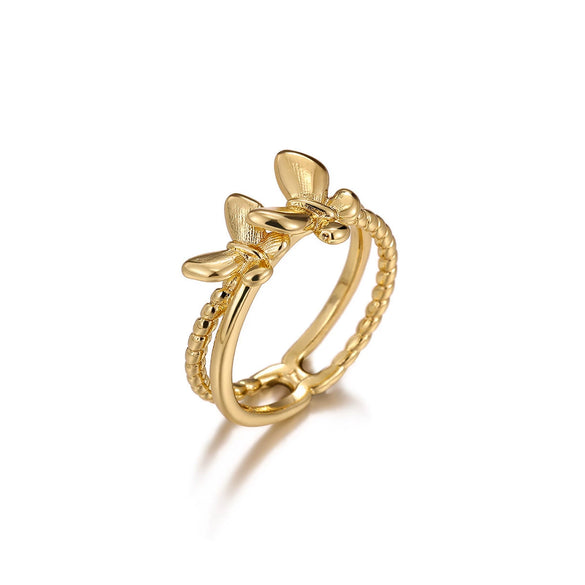 Wholesale Light Luxury Sweet Highend Threedimensional Butterfly Gold Plated Doublelayer Women's Ring